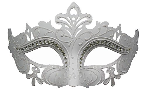 RedSkyTrader Womens Elegant Venetian Mask with Gems One Size Fits Most White RedSkyTrader Womens Elegant Venetian Mask with Gems One Size Fits Most White